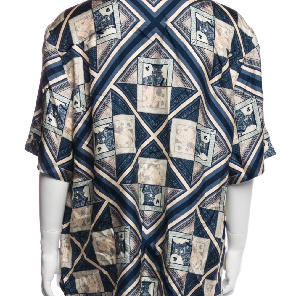 Dior Blue and Cream Casual Button Down Shirt with Geometric Design